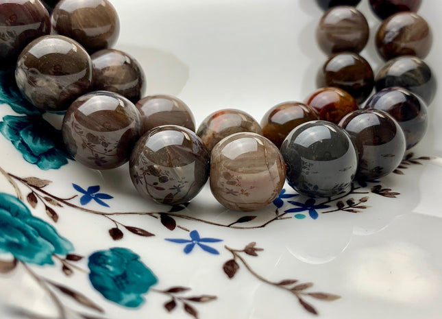 14mm 16mm 18mm 20mm AAA Smooth Round Natural Petrified Wood Beads Taupe Beige Brown Color High Quality Jumbo Size Gemstone 15 Inches #2726