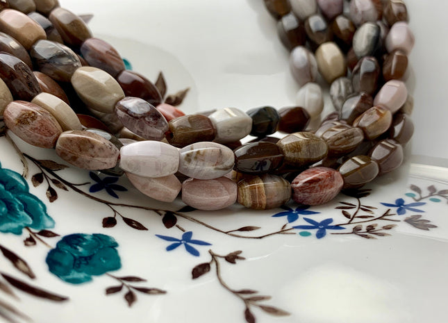8x13 mm AAA Faceted Barrel Shape Natural Petrified Wood Beads Taupe Beige Brown Color High Quality Gemstone 15.5 Inches Strand #2725