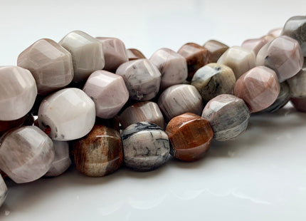 13-14 mm AAA Faceted Round Natural Petrified Wood Beads Taupe Beige Brown Color High Quality Gemstone 16 Inches Strand 33 Pieces #2846