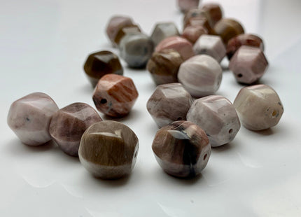 13-14 mm AAA Faceted Round Natural Petrified Wood Beads Taupe Beige Brown Color High Quality Gemstone 16 Inches Strand 33 Pieces #2846