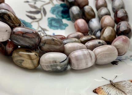 13x18 mm AAA Smooth Barrel Shape Natural Petrified Wood Beads Taupe Beige Brown Color High Quality Gemstone 16 Inches Strand 22 Pieces #2847