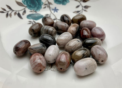 13x18 mm AAA Smooth Barrel Shape Natural Petrified Wood Beads Taupe Beige Brown Color High Quality Gemstone 16 Inches Strand 22 Pieces #2847