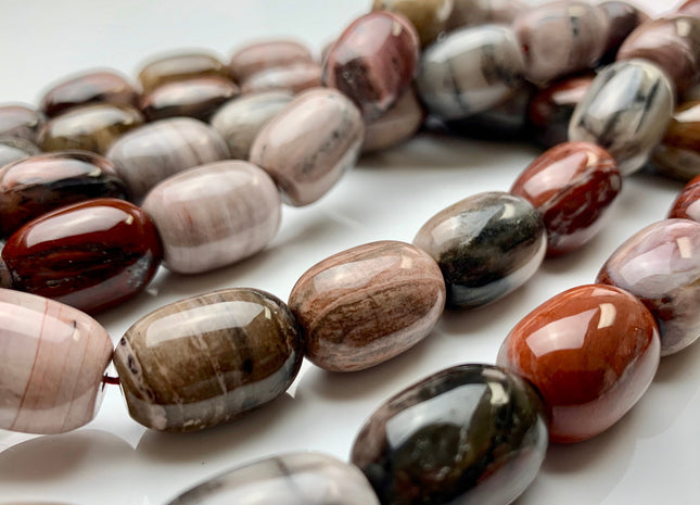 13x18 mm AAA Smooth Barrel Shape Natural Petrified Wood Beads Taupe Beige Brown Color High Quality Gemstone 16 Inches Strand 22 Pieces #2847