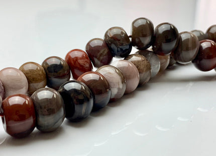 9x14 mm AAA Smooth Rondelle Natural Petrified Wood Beads Taupe Beige Brown Color High Quality Gemstone 15.5 Inches Strand 40 Beads #2729