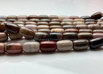 9x14 mm AAA Smooth Tube Shape Natural Petrified Wood Beads Taupe Beige Brown Color High Quality Gemstone 15.5 Inches Strand 28 Beads #2728