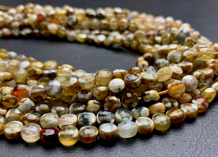 6 mm Micro Faceted Diamond Cut Yellow And White Color Flat Coin Disc Shape Agate Gemstone Beads Genuine Agate 15 Inches Strand #2823
