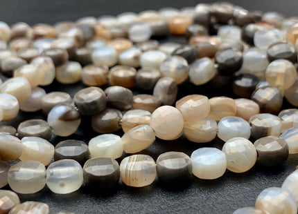6 mm Micro Faceted Diamond Cut Light Brown Gray Color Flat Coin Disc Shape Agate Gemstone Beads Genuine Agate 15 Inches Strand #2825