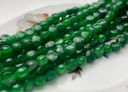 6 mm Micro Faceted Diamond Cut Dark Green Jade Gemstone Flat Coin Disc Shape Gemstone Beads Genuine Jade 15 Inches Strand #2830