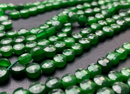 6 mm Micro Faceted Diamond Cut Dark Green Jade Gemstone Flat Coin Disc Shape Gemstone Beads Genuine Jade 15 Inches Strand #2830