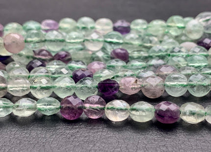 6 mm Micro Faceted Diamond Cut Green Purple Fluorite Gemstones Flat Coin Disc Shape Gemstone Beads Genuine Fluorite 15 Inches Strand #2831
