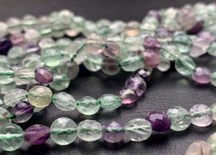 6 mm Micro Faceted Diamond Cut Green Purple Fluorite Gemstones Flat Coin Disc Shape Gemstone Beads Genuine Fluorite 15 Inches Strand #2831