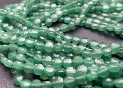 6 mm Micro Faceted Diamond Cut Green Aventurine Gemstones Flat Coin Disc Shape Gemstone Beads Genuine Aventurine 15 Inches Strand #2834