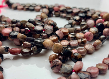 6mm Micro Faceted Diamond Cut Black And Pink Rhodonite Gemstone Flat Coin Disc Shape Gemstone Beads Genuine Rhodonite 15 Inches Strand #2828