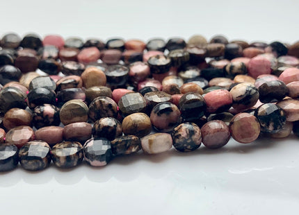 6mm Micro Faceted Diamond Cut Black And Pink Rhodonite Gemstone Flat Coin Disc Shape Gemstone Beads Genuine Rhodonite 15 Inches Strand #2828