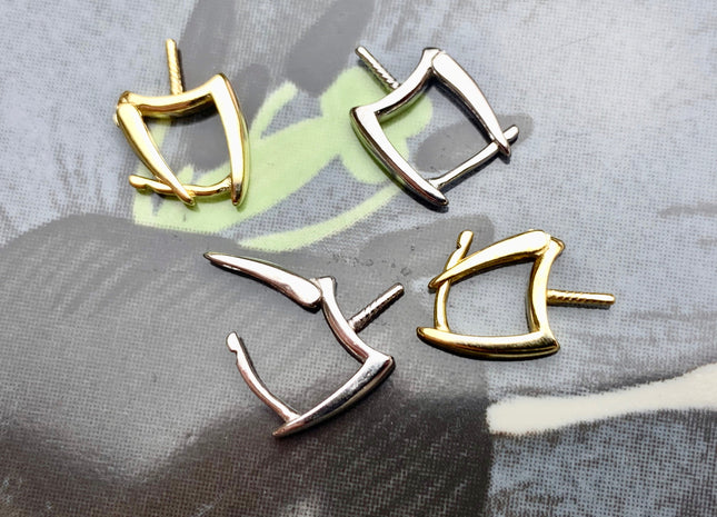 One Pair 925 Sterling Silver/Gold Earring Mount Genuine 925 Sterling Silver Hoop Earring Findings For Half Drilled Pearls #10340