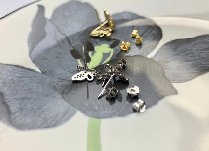 One Pair 925 Sterling Silver/Gold Earring Peg Setting Genuine 925 Sterling Silver Butterfly Studs Findings For Half Drilled Pearls #10366
