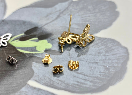 One Pair 925 Sterling Silver/Gold Earring Peg Setting Genuine 925 Sterling Silver Butterfly Studs Findings For Half Drilled Pearls #10366