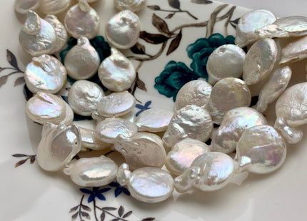 15 mm Natural White Coin Freshwater Pearl Beads, Flat Coin Freshwater Pearls, Genuine Pearl Beads, White Coin Pearl #1899