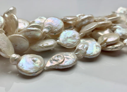 15 mm Natural White Coin Freshwater Pearl Beads, Flat Coin Freshwater Pearls, Genuine Pearl Beads, White Coin Pearl #1899