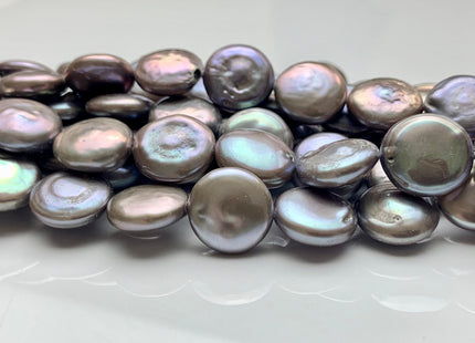 14-15 mm AA Lavender Gray Color Flat Coin Freshwater Pearl Beads Genuine High Luster Gray Freshwater Coin Pearls #1898