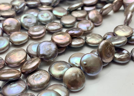 14-15 mm AA Lavender Gray Color Flat Coin Freshwater Pearl Beads Genuine High Luster Gray Freshwater Coin Pearls #1898