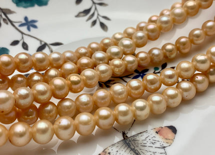8 mm Large Hole Gold Champagne Color Semi Round Freshwater Pearl Beads Hole Size 2.2 mm Genuine Large Hole Freshwater Pearls #1895