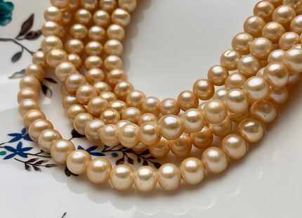 8 mm Large Hole Gold Champagne Color Semi Round Freshwater Pearl Beads Hole Size 2.2 mm Genuine Large Hole Freshwater Pearls #1895