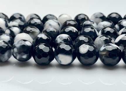 10mm 14mm Faceted Round Fire Agate Gemstone Bead Heat Treated Multi Black And White Color Natural Fire Agate 15.5 Inches Strand #2689