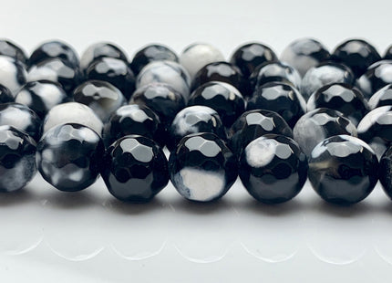 10mm 14mm Faceted Round Fire Agate Gemstone Bead Heat Treated Multi Black And White Color Natural Fire Agate 15.5 Inches Strand #2689