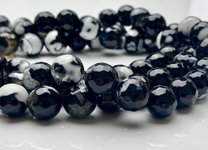 10mm 14mm Faceted Round Fire Agate Gemstone Bead Heat Treated Multi Black And White Color Natural Fire Agate 15.5 Inches Strand #2689