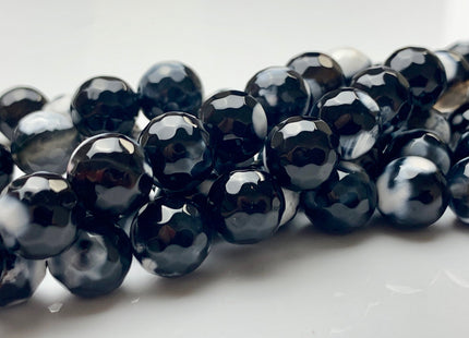 10mm 14mm Faceted Round Fire Agate Gemstone Bead Heat Treated Multi Black And White Color Natural Fire Agate 15.5 Inches Strand #2689