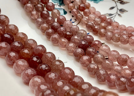 8mm 10mm 12mm Natural Color Faceted Round Strawberry Quartz Gemstone Beads Natural Pink Strawberry Quartz Beads 15.5 Inches Strand #2853