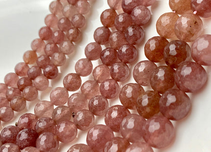8mm 10mm 12mm Natural Color Faceted Round Strawberry Quartz Gemstone Beads Natural Pink Strawberry Quartz Beads 15.5 Inches Strand #2853