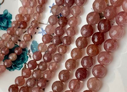 8mm 10mm 12mm Natural Color Faceted Round Strawberry Quartz Gemstone Beads Natural Pink Strawberry Quartz Beads 15.5 Inches Strand #2853