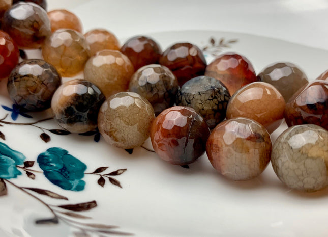 BEST DEAL 16 mm Faceted Round Agate Gemstone Beads Heat Treated Multi Gray And Brown Color Natural Gemstone Agate 15.5 Inches Strand #2783