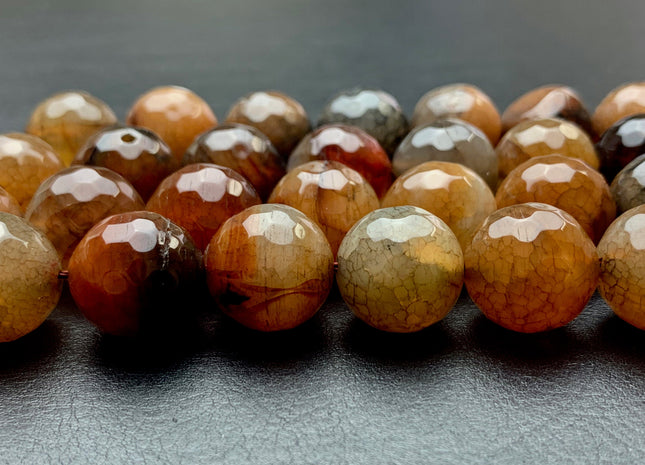 BEST DEAL 16 mm Faceted Round Agate Gemstone Beads Heat Treated Multi Gray And Brown Color Natural Gemstone Agate 15.5 Inches Strand #2783