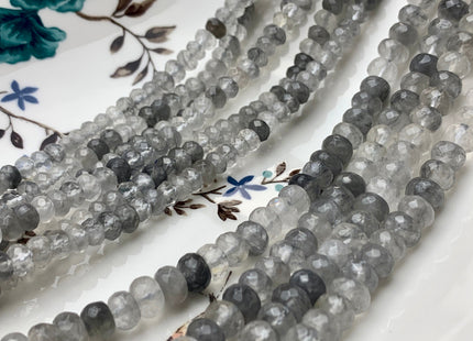 4x6mm 5x8mm AAA Faceted Rondelle Cloudy Quartz Gemstone Beads Natural Light And Dark Gray Quartz Loose Beads 15 Inches Strand #2854
