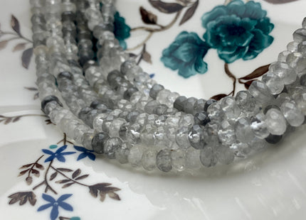 4x6mm 5x8mm AAA Faceted Rondelle Cloudy Quartz Gemstone Beads Natural Light And Dark Gray Quartz Loose Beads 15 Inches Strand #2854