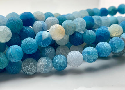 4 mm 6 mm 8 mm 10 mm Aqua Blue Color Matte Finished Round Cracked Fire Agate Gemstone Beads 14 Inches Strand #2856