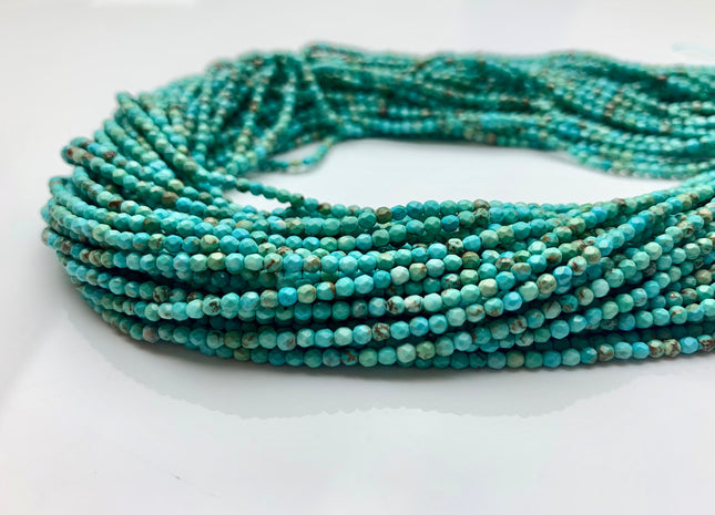 BEST DEAL 2 mm AAA Natural Faceted Round Tiny Turquoise Gemstone Beads Natural Turquoise Beads 15.5 Inches Strand #2627