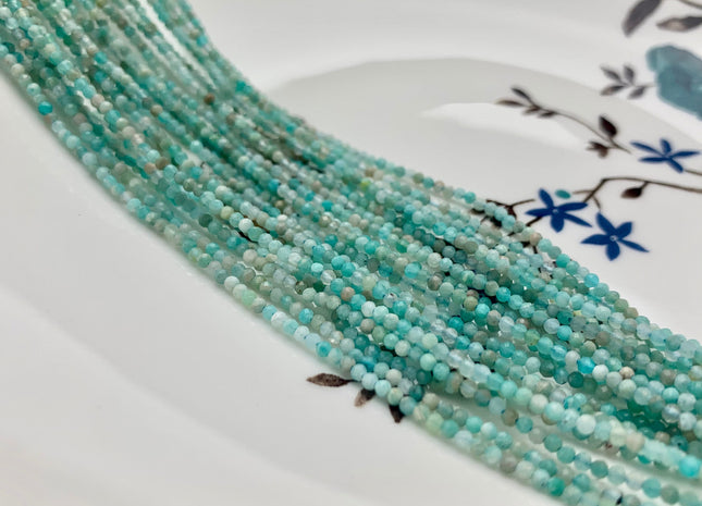 2-2.5 mm Faceted Round Tiny Amazonite Gemstone Beads 13 Inches Strand #2629