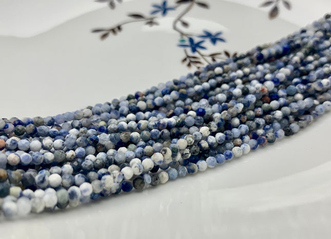 BEST DEAL 2.5 mm Faceted Round Tiny Sodolite Gemstone Beads Genuine Natural Sodolite Loose Beads 15.5 Inches Strand #2628