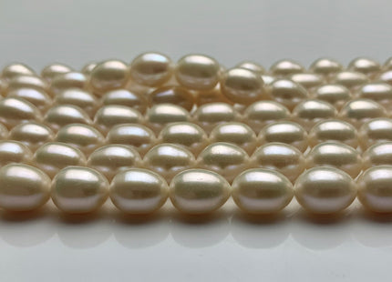 8x10 mm AAA Rice/Oval White Natural Freshwater Pearls, Genuine Freshwater Pearl, Natural White Rice Pearl, High Luster Pearls #1043