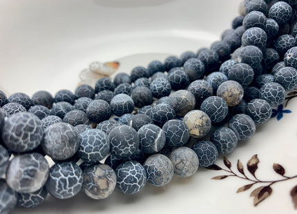 4 mm 6 mm 8 mm 10 mm Black Color Matte Finished Round Cracked Fire Agate Gemstone Beads 14 Inches Strand #2857