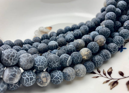 4 mm 6 mm 8 mm 10 mm Black Color Matte Finished Round Cracked Fire Agate Gemstone Beads 14 Inches Strand #2857