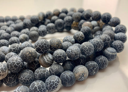4 mm 6 mm 8 mm 10 mm Black Color Matte Finished Round Cracked Fire Agate Gemstone Beads 14 Inches Strand #2857