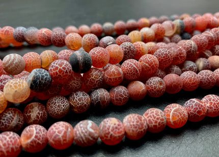 4 mm 6 mm 8 mm 10 mm Multi Black And Red Color Matte Finished Round Cracked Fire Agate Gemstone Beads 14 Inches Strand #2860