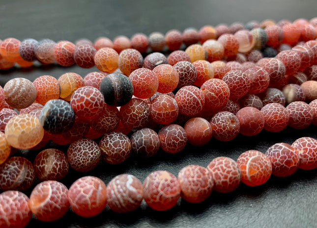 4 mm 6 mm 8 mm 10 mm Multi Black And Red Color Matte Finished Round Cracked Fire Agate Gemstone Beads 14 Inches Strand #2860