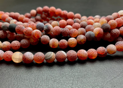 4 mm 6 mm 8 mm 10 mm Multi Black And Red Color Matte Finished Round Cracked Fire Agate Gemstone Beads 14 Inches Strand #2860