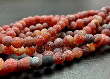 4 mm 6 mm 8 mm 10 mm Multi Black And Red Color Matte Finished Round Cracked Fire Agate Gemstone Beads 14 Inches Strand #2860